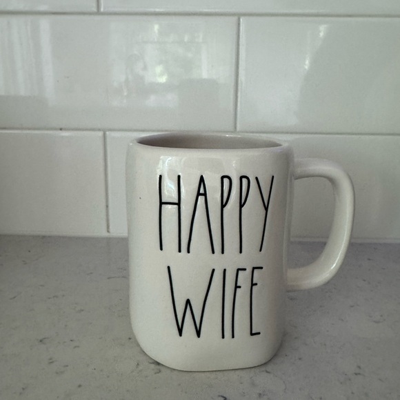 Rae Dunn HAPPY WIFE Cream ivory ceramic coffee tea mug cup 14 oz - Picture 2 of 4